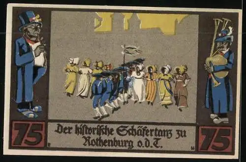 Notgeld Rothenburg o. d. T. 1921, 75 Pfennig, Der historische Schäfertanz, Schafsherde