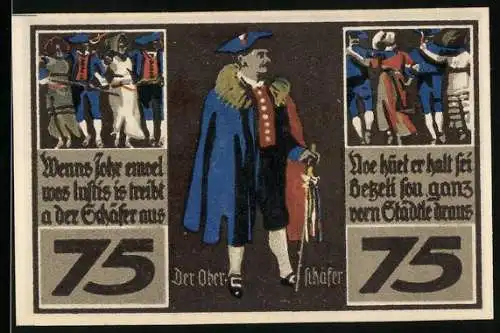 Notgeld Rothenburg o. d. T. 1921, 75 Pfennig, Der Ober-Schäfer, Schafsherde