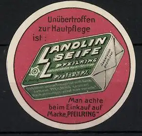 Reklamemarke Lanolin Seife Marke Pfeilring, Seifenverpackung