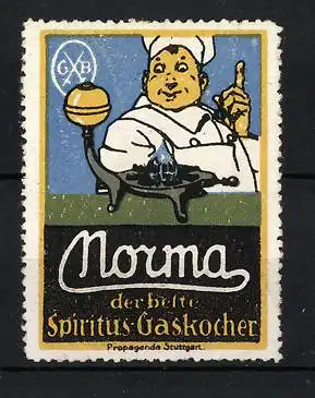 Reklamemarke Morma - bester Spiritus-Gaskocher, Koch mit einem Gaskocher