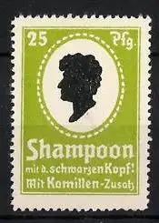 Reklamemarke Shampoon mit d. schwarzen Kopf, mit Kamillen-Zusatz, Silhouette eines Kopfes