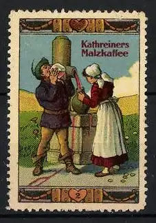 Reklamemarke Kathreiners Malzkaffee, Bauernpaar am Brunnen