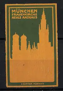 Präge-Reklamemarke München, Frauenkirche und Neues Rathaus