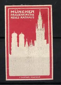 Präge-Reklamemarke München, Frauenkirche und Neues Rathaus