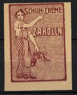 Reklamemarke Zarolin Schuh-Creme, Schuhputzer mit Schuhen in der Hand