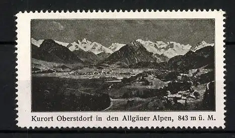 Reklamemarke Oberstdorf, Ortspanorama mit Allgäuer Alpen