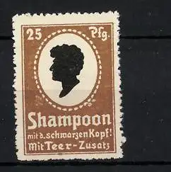 Reklamemarke Shampoon mit d. schwarzen Kopf, mit Teer-Zusatz, Silhouette eines Kopfes