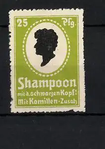 Reklamemarke Shampoon mit d. schwarzen Kopf, mit Kamillen-Zusatz, Silhouette eines Kopfes