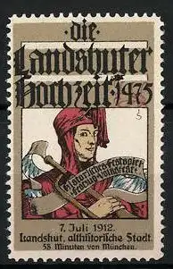 Reklamemarke Landshut, Die Landshuter Hochzeit 1475, historisches Festspiel 1912, Knappe