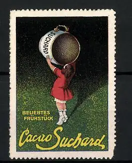 Reklamemarke Cacao Suchard, beliebtes Frühstück, Mädchen mit grosser Kakaotasse