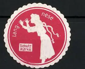 Präge-Reklamemarke Langnese Biscuits, Schutzmarke, Mädchen schneidet eine Grimasse