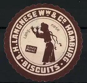 Reklamemarke Langnese Biscuits, A. H. Langnese Ww. & Co., Hamburg, Mädchen schneidet eine Grimasse