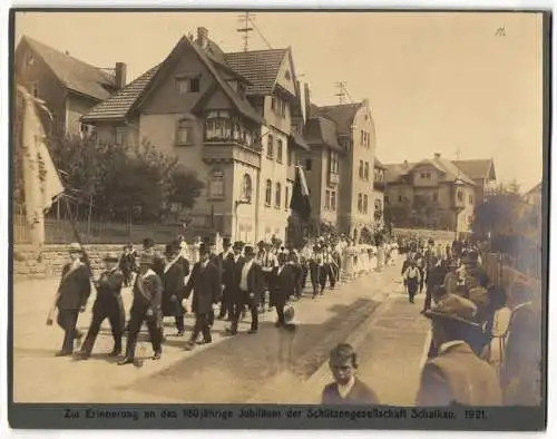 8 Fotografien unbekannter Fotograf, Ansicht Schalkau, Festumzug der Schützengesellschaft zum 180 jährigen Jubiläum 1921