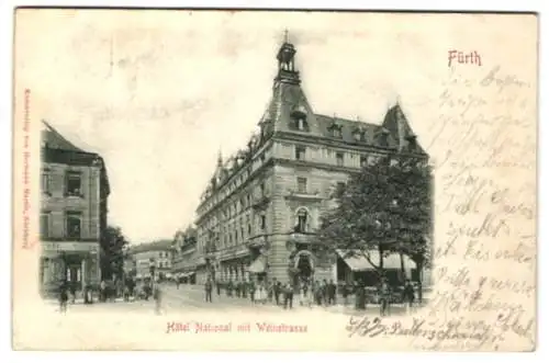 Relief-AK Fürth / Bayern, Hotel National mit Weinstrasse