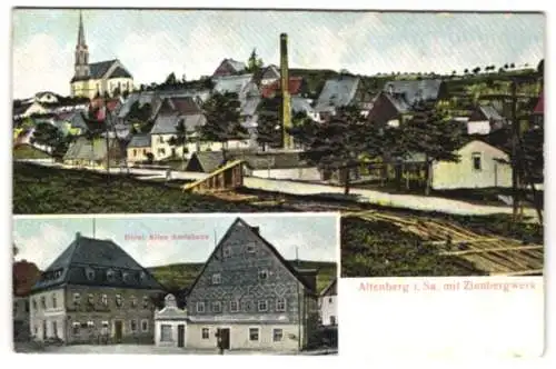 AK Altenberg i. Sa., Hotel Altes Amtshaus, Teilansicht mit Zinnbergwerk