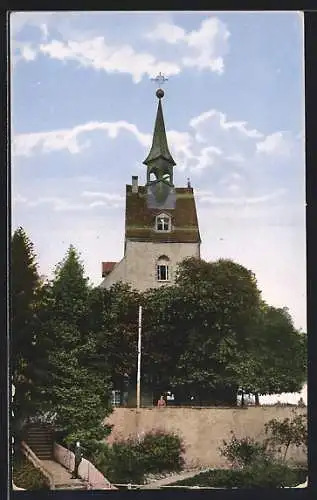 AK St. Chrischona, Kirche mit Zugangstreppe