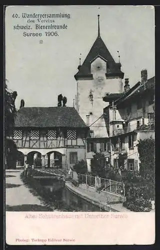AK Sursée, Altes Schützenhaus mit Unterthor, 40. Wanderversammlung des Vereins schweiz. Bienenfreunde 1906