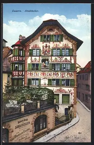 AK Luzern, Restaurant Stadtkeller mit Prachtfassade