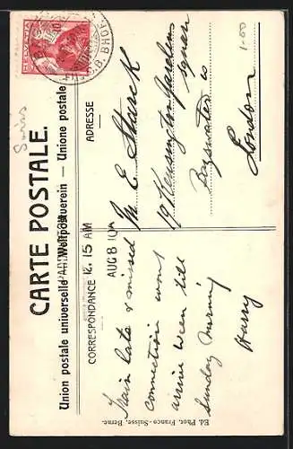 AK Basel, Rathausturm mit Blick auf den Marktplatz