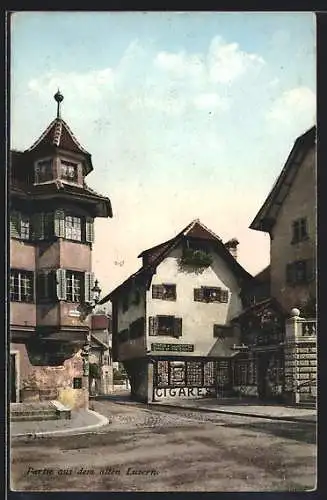 AK Luzern, Strassenpartie mit Cigarren Handlung