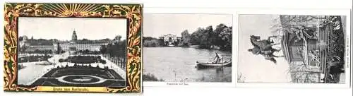 AK Karlsruhe, Das Schloss, Denkmal Kaiser Wilhelms I., Kaiserstrasse und Post, Schwarzwaldhaus mit Lauterberg