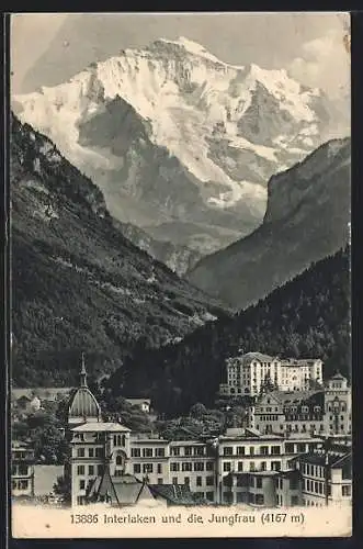 AK Interlaken, Ortsansicht mit Jungfrau