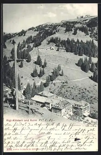 AK Rigi-Klösterli, Ort mit Blick auf Rigi-Kulm