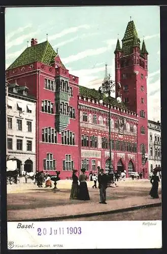 AK Basel, Passanten vor dem Rathaus