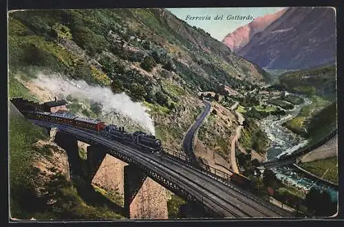 AK Giornico, Ferrovia del Gottardo, schweizer Eisenbahn, La Biaschina, Galleria spirale