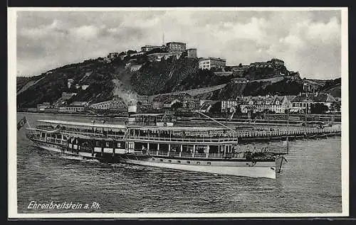 AK Ehrenbreitstein a. Rh., Ortsansicht mit Dampfer Frauenlob