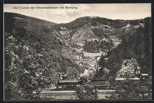 AK Drei Linien der Schwarzwaldbahn bei Bachjörg