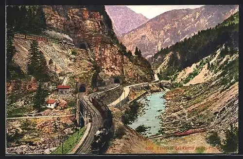 AK Ferrovia del Gottardo, schweizer Eisenbahn im Gebirge