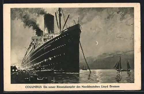 AK Passagierschiff Columbus des Norddeutschen Lloyd Bremen vor Anker