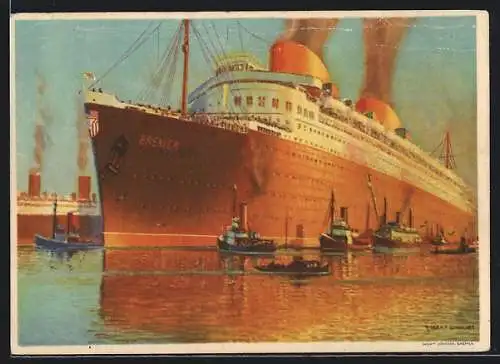 Künstler-AK Robert Schmidt: Dampfer Bremen, Norddeutscher Lloyd