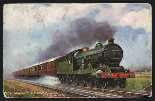 Künstler-AK Lokomotive der englischen Eisenbahn Nr. 898 auf der Strecke Newcastle-Liverpool