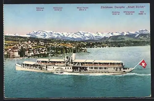 AK Dampfer Stadt Zürich auf dem Schweizer Zürichsee