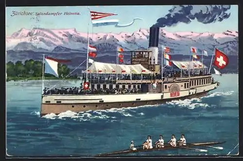 AK Zürichsee, Salondampfer Helvetia in Fahrt