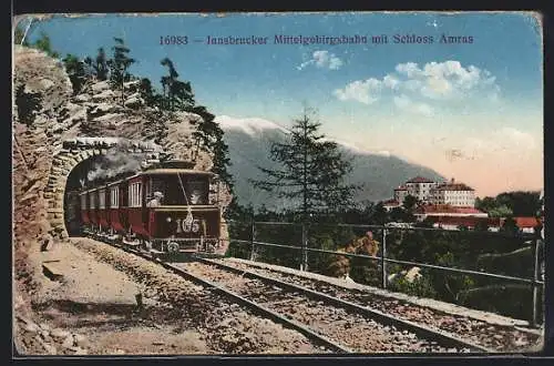 AK Innsbrucker Mittelgebirgsbahn mit Schloss Amras