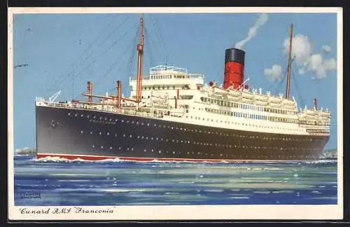 Künstler-AK Passagierschiff Franconia unter Volldampf