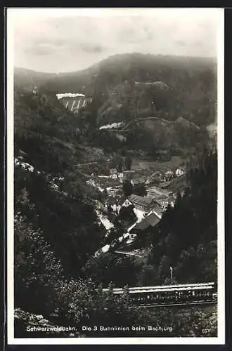 AK Triberg, Ortsansicht mit Schwarzwaldbahn