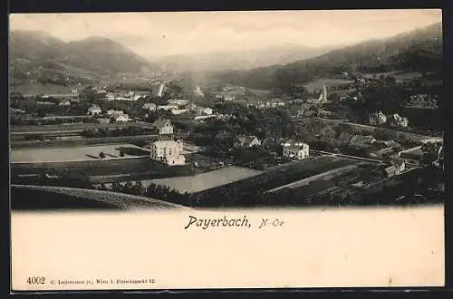 AK Payerbach, Gesamtansicht mit Blick in die Berge