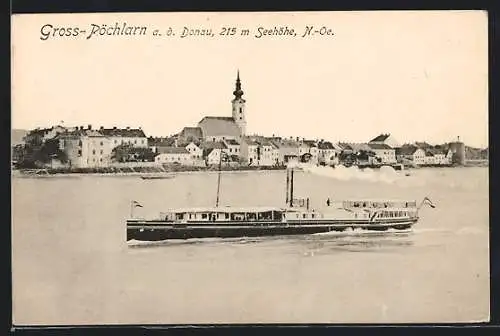 AK Pöchlarn an der Donau, Gesamtansicht mit Donaudampfer