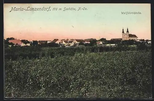 AK Maria-Lanzendorf, Ortspanorama mit Wallfahrtskirche