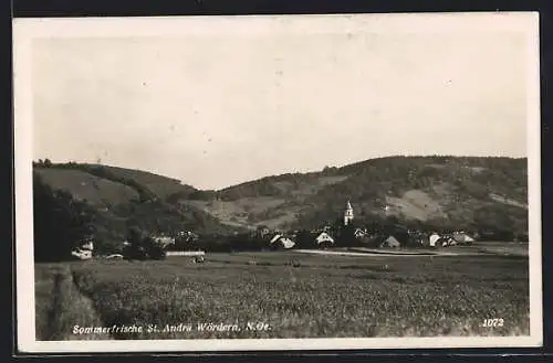 AK St. Andrä Wördern, Ortspanorama von einem Feld aus