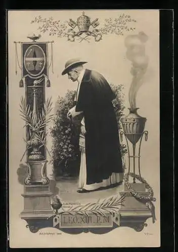 AK Papst Leo XIII. mit Stock an einem Parkstück