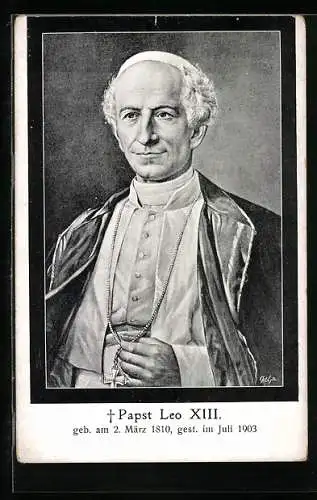 Künstler-AK Papst Leo XIII mit Kreuzkette und am Lächeln