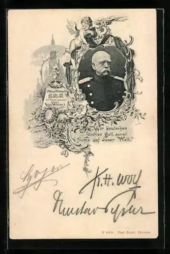 AK Otto von Bismarck in Uniform, Grabstein