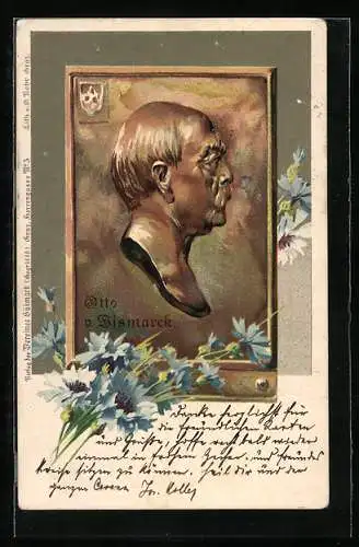 Lithographie Otto von Bismarck, Profilrelief und Kornblumen