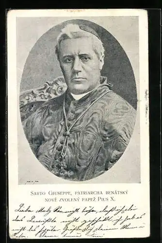 AK Papst Pius X. mit Pileolus und strengem Blick