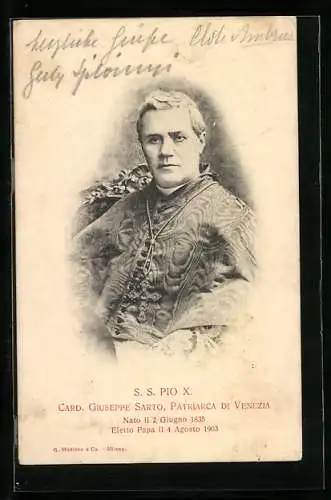 AK Papst Pius X. mit Kreuzkette und Pileolus